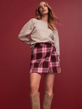 Loft Plaid Flannel Twist Front Wrap Style Mini Skirt